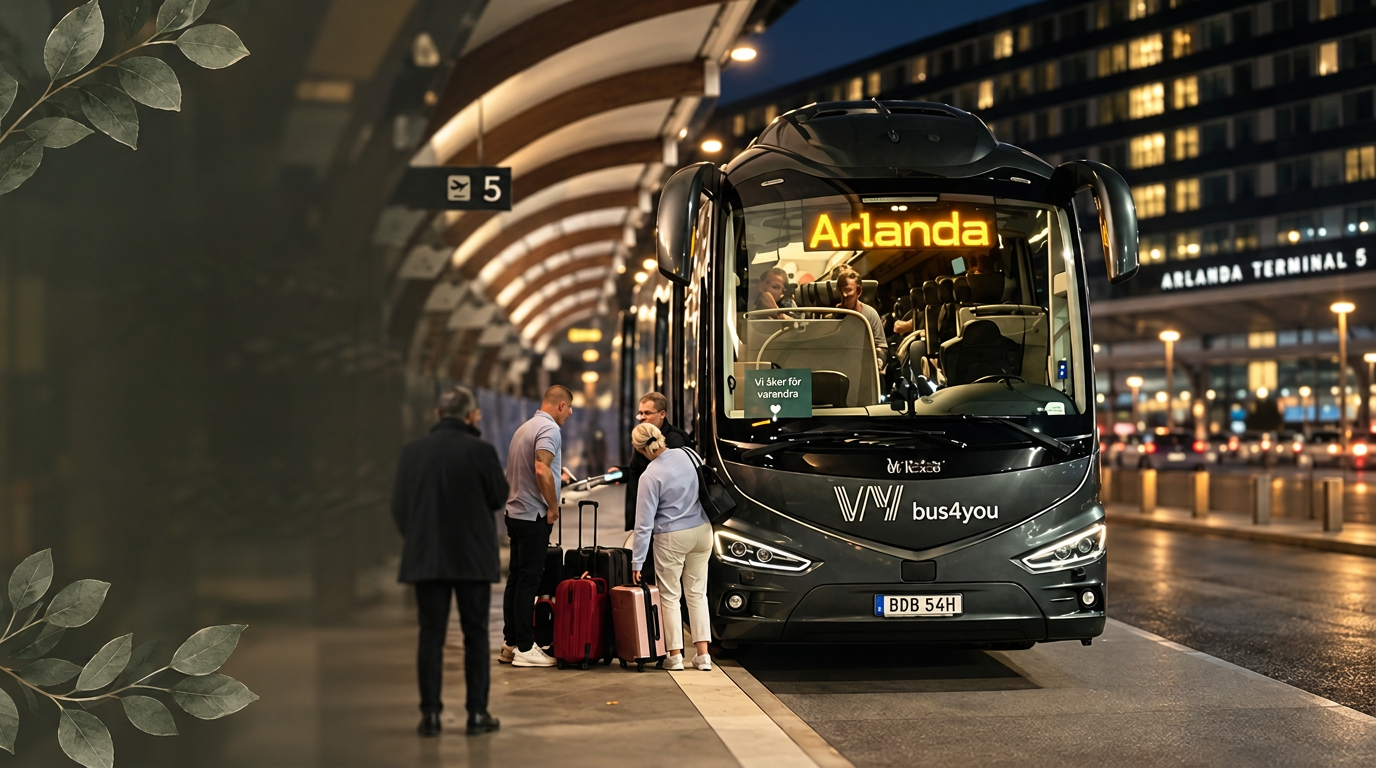 Bus4You expressbuss vid terminal 5 på Arlanda